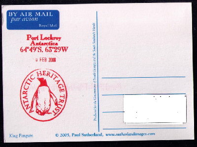 BAT<br />2008 King Penguin,postmark Port Lockroy. Back,real posted<br />from airmail booklet 2006
